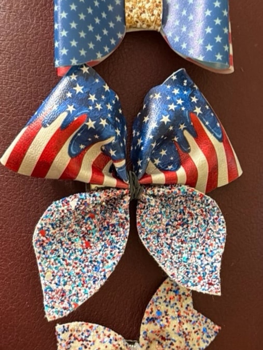 Patriotic Red White & Blue Kids Hair Bow - Sparkle Confetti Design